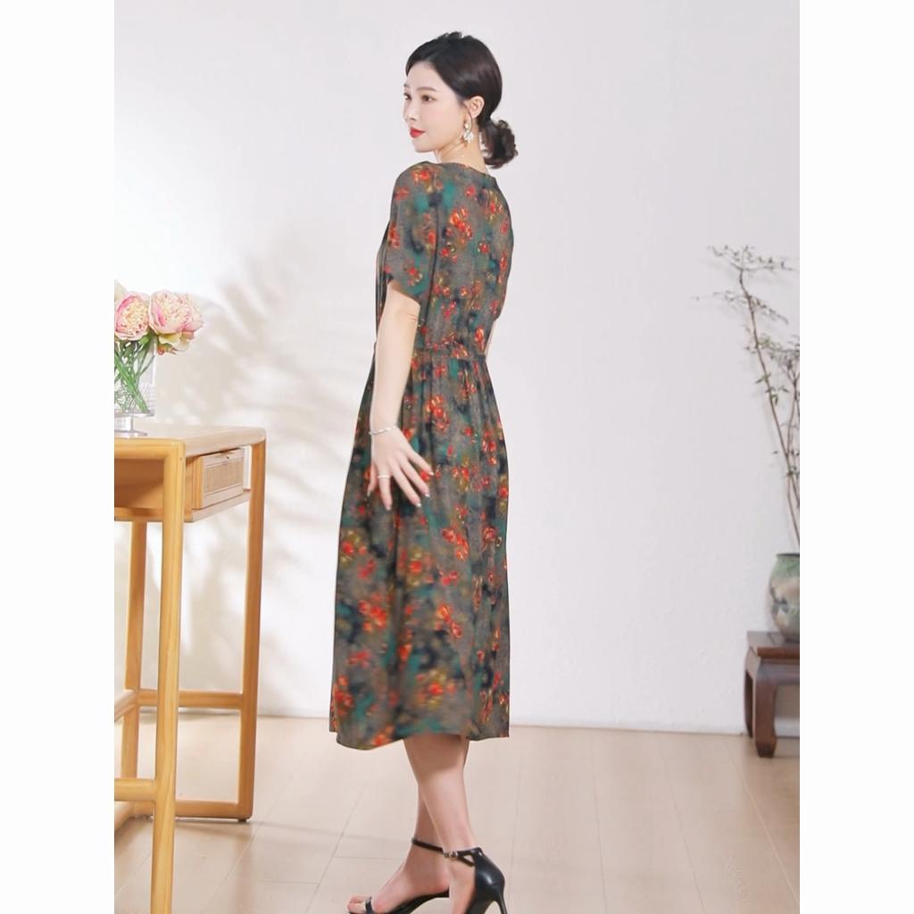 Elegant Women's Summer Dress Plus Size Vintage Clothes Short Sleeve Loose Long Dresses