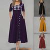 Women Casual Irregular Plaids Button Maxi Dress Half Sleeve Plus Dress Size