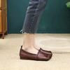 Johnature Genuine Leather Square Toe Flat Loafers Retro Soft Sole Comfortable Women's Slip-on Shoes