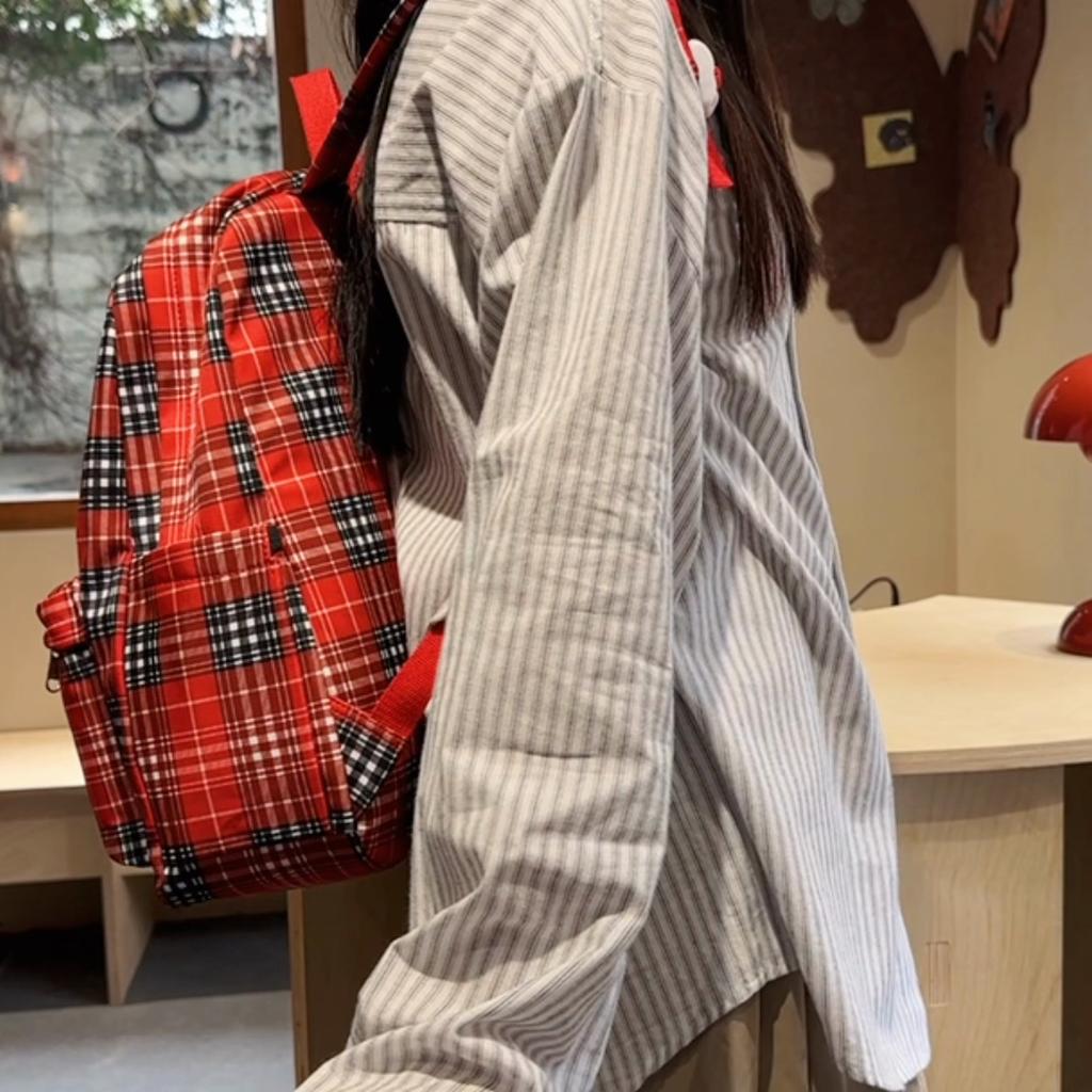 Plaid Junior High School Student Schoolbag Women's Large Capacity Backpack