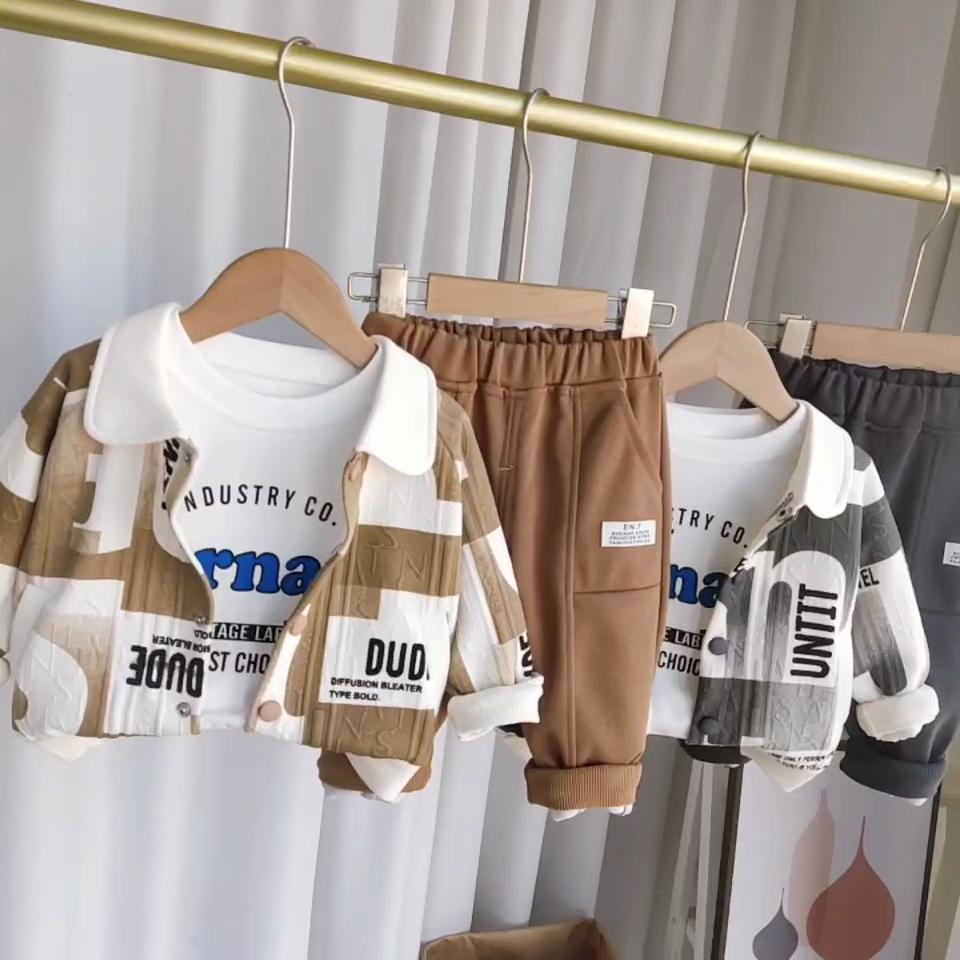 Children's Spring New Long Sleeve Three piece Set 0-5 Year Old Boys' Fashion Color blocked Coat Baby Clothes