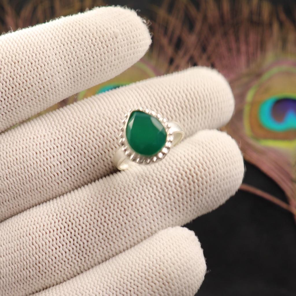 Green Onyx Gemstone 925 Sterling Silver Jewelry Handmade Pear Design Ring For Wife RR-77-17
