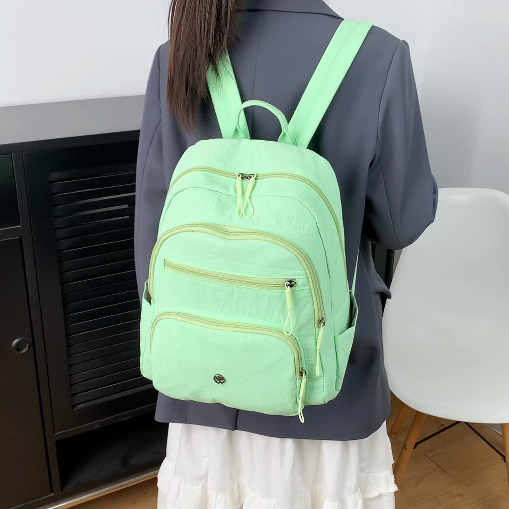 Solid Color Backpack Women's Multi-Layer Pocket Water-Repellent Nylon Backpack