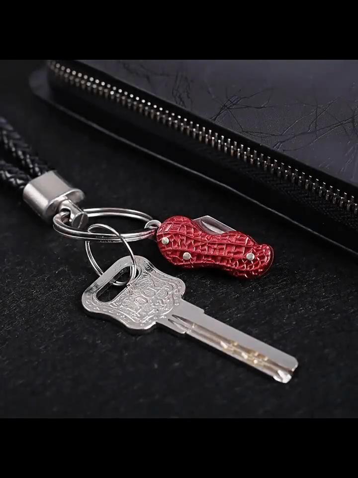 Stainless Steel Mini Folding Knife Aluminum Handle Necklace Pocket Peanut Shape Keychian Knives EDC Tool