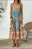Women's Vintage Floral Print Tiered Midi Dress, Sleeveless Loose Bohemian Beach Dress