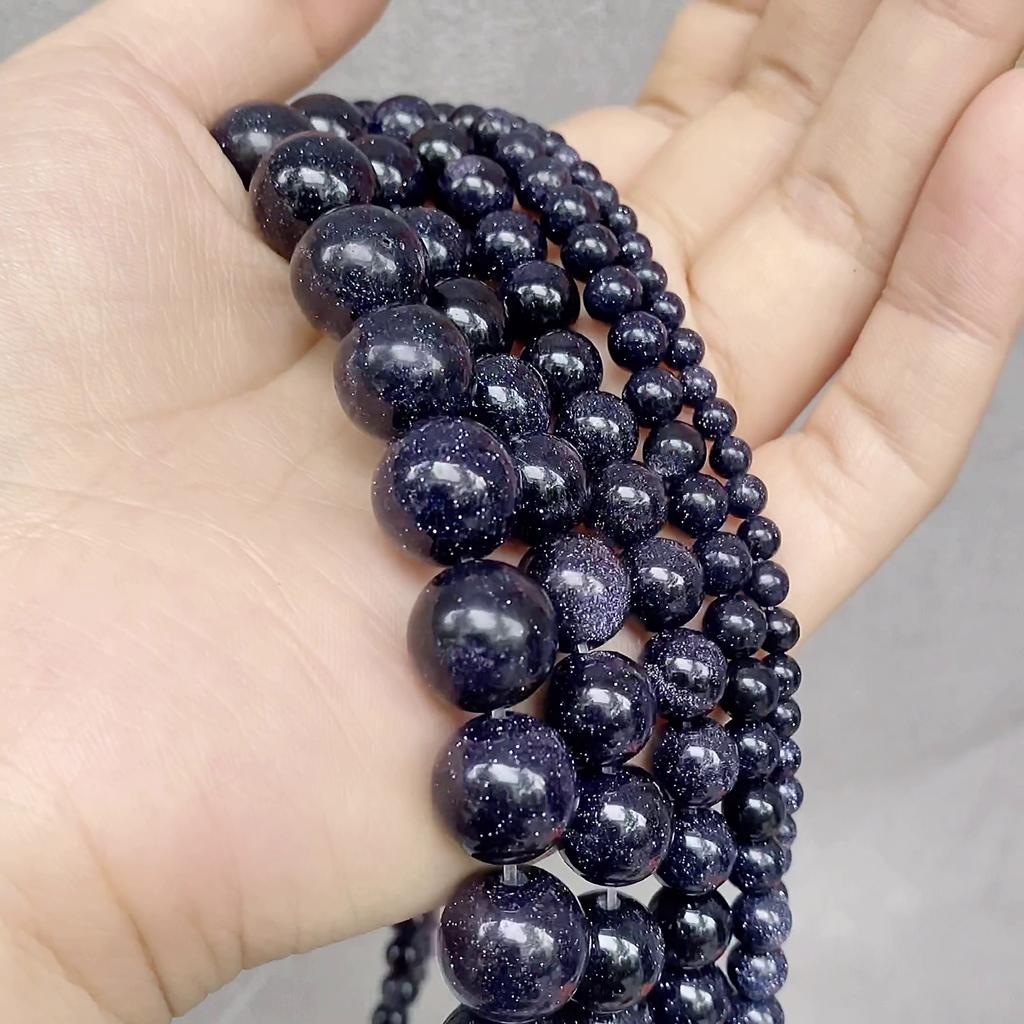 Natural Stone Blue SandStone Round Loose Beads 15" Strand 4 6 8 10 12 MM Pick Size For Jewelry Making Bracelet DIY