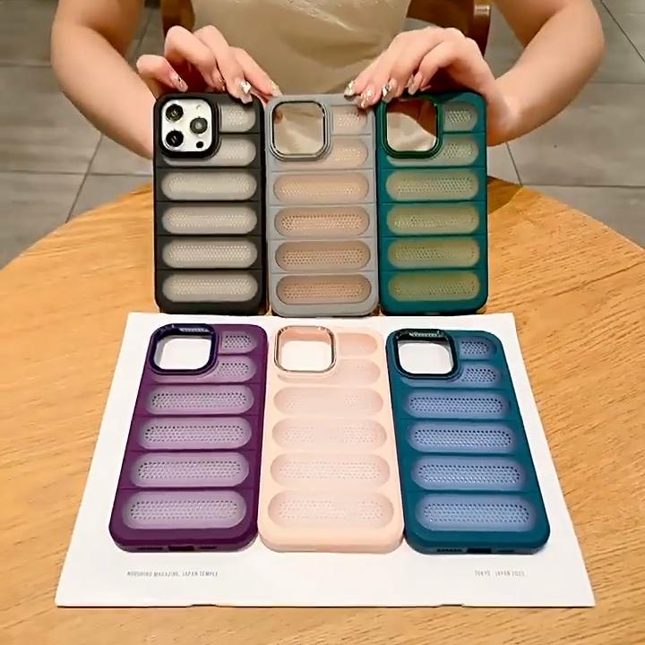 Luxury Heat Dissipation Breathable Hole Case For iPhone 16 15 14 11 12 13 Pro Max 16 Plus Shockproof Armor Bumper Cooling Cover