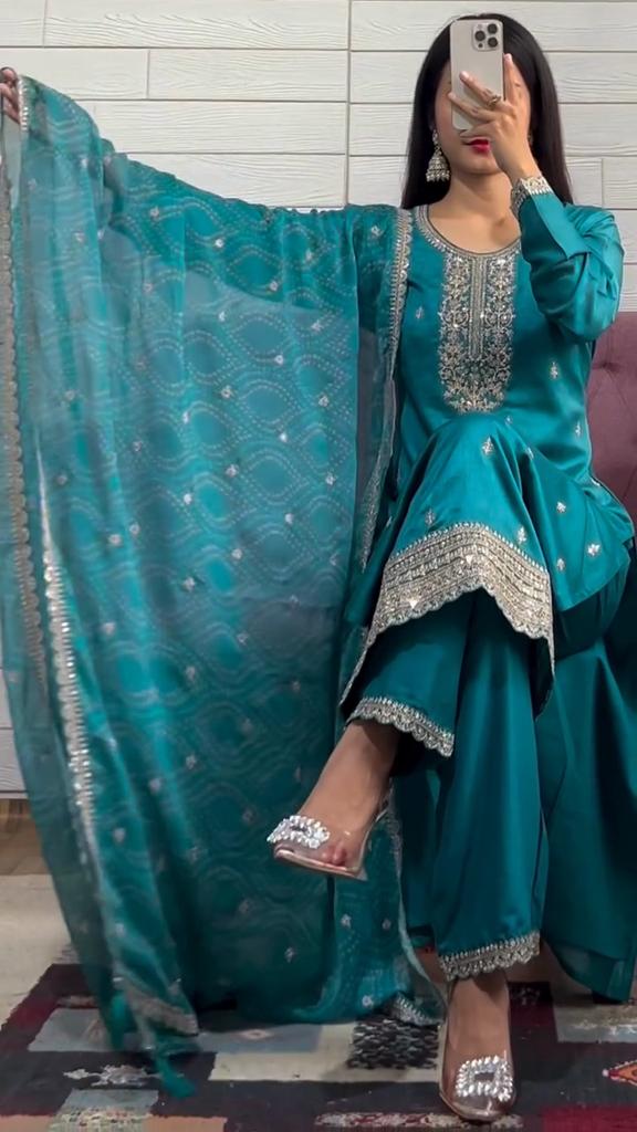 New lunch designer sequence embroidered work top and pant with dupatta