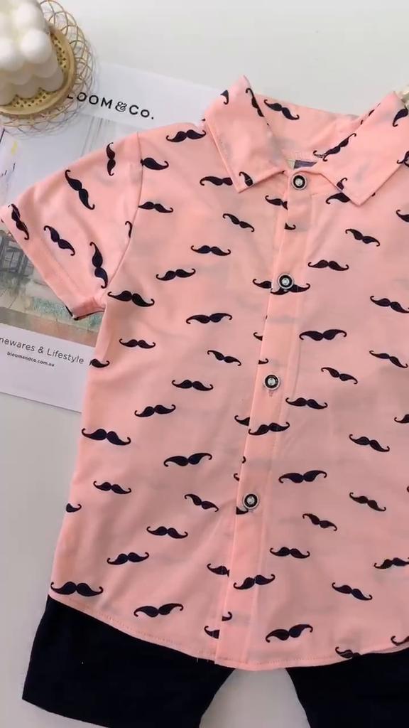 Costum pentru bebeluși 0-5 ani Băieți Vară Cămașă mustață din bumbac pur + Pantaloni scurți frumoși la modă Seturi din două piese