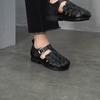 Johnature Genuine Leather Round Toe Soft Soled Sandals Hollow Out Breathable Low Heel Women's Shoes