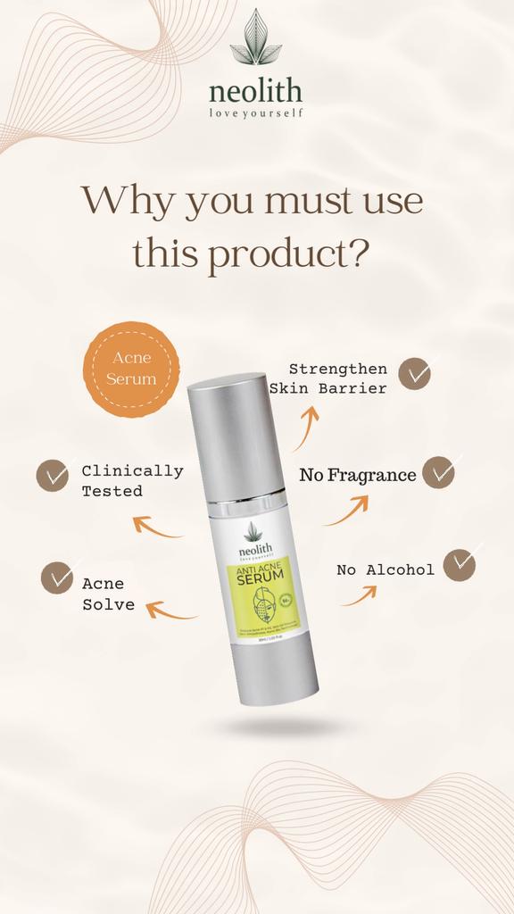 Neolith Anti-Akne-Serum – mit Ingwerwurzelextrakt, Traubenfruchtextrakt, Harzextrakt || 94 % biologisch || Ohne Parabene, Silikon und Mineralöl – 30 ml