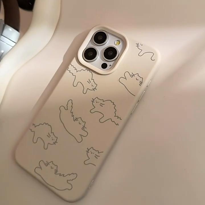 iPhone 16 15 14 Case Compatible and Suitable for 13 12promax Painted Line Cat Simple Style