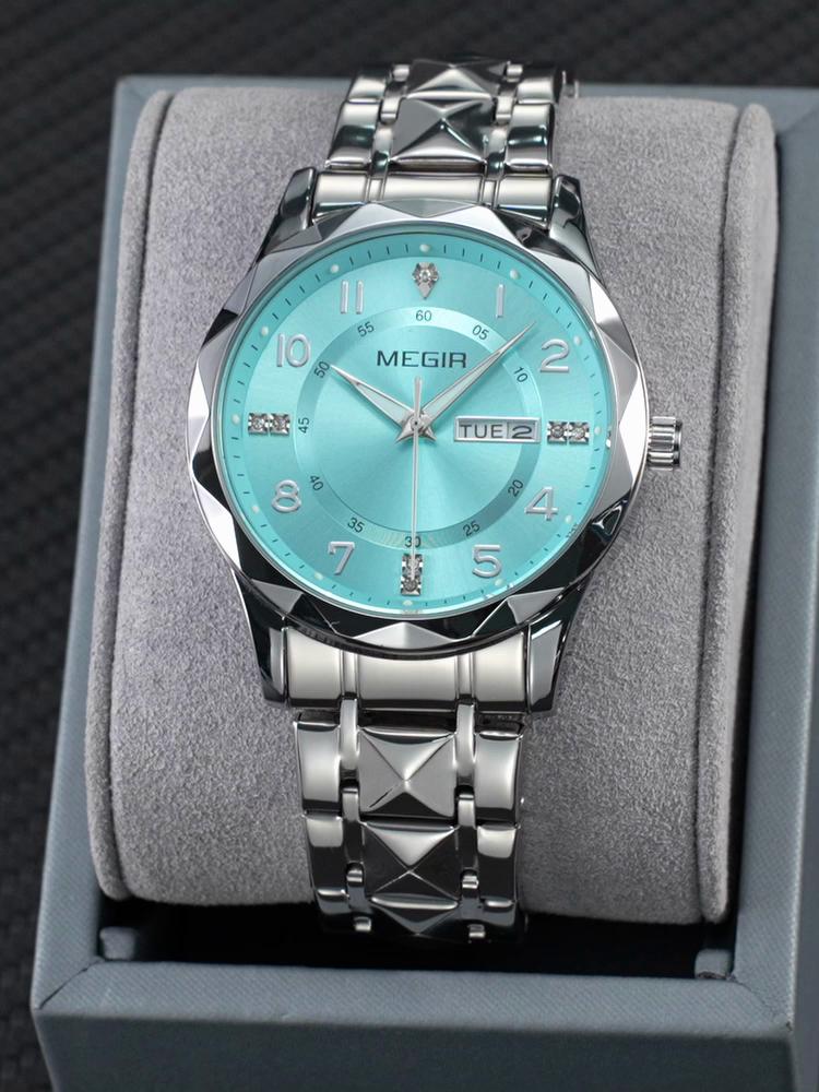 MEGIR Minimalist Fashion Quartz Wristwatch for Men Large Dial Business Leisure Watches with Date Week Clock Montre Homme 1093