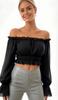 Fashion Women Ruffle Off Shoulder Crop Blouse Long Puff Sleeve Slim Ruched Hem Casual Clubwear Top