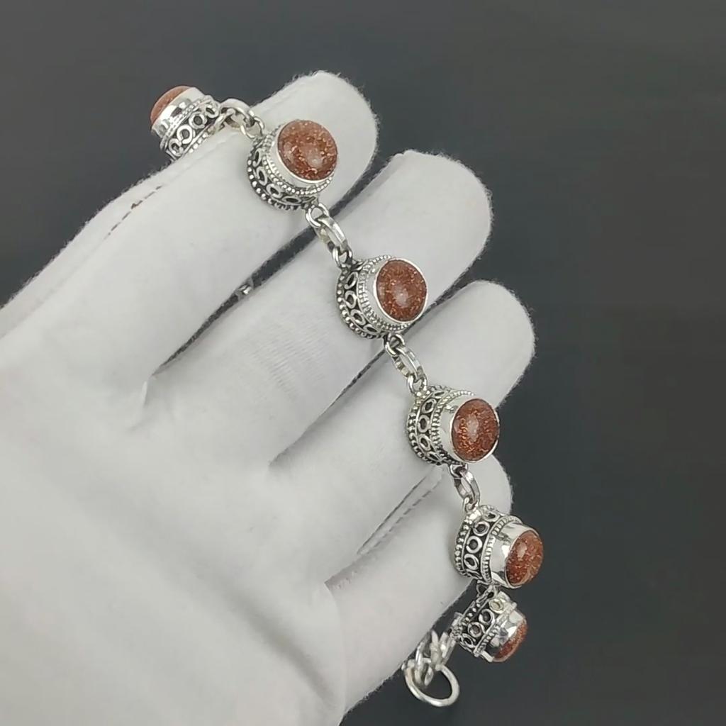 Natural Red Sunstone Bracelet 925 Sterling Silver Bracelet Adjustable Chain Bracelet Handmade Boho Bracelet Red Sunstone Gemstone Jewelry Gifts