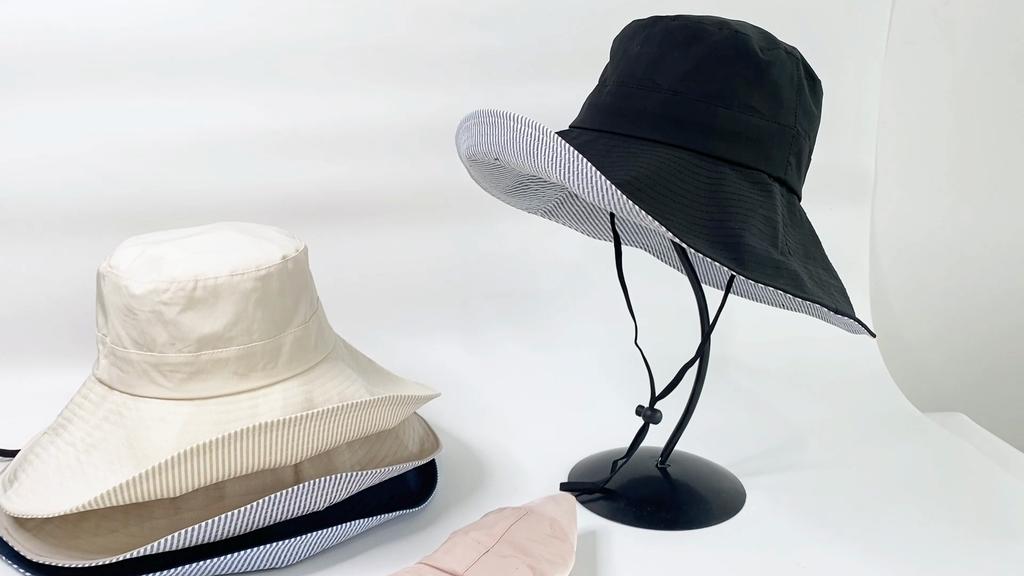 Sommer Damen Sonnenhut Fischerhut mit gestreiftem Futter, geeignet für Reisen im Freien, Sonnenschutzhut mit breiter Krempe