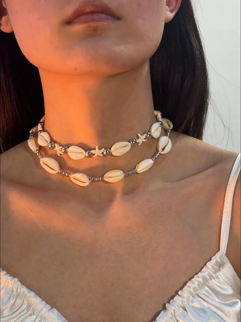 Summer New Beach Vacation Style White Shell Starfish Choker Necklace for Women's Jewelry Bohemian Ocean Elements Necklace