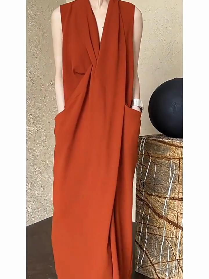 Xitao Casual Solid Color Temperament Sleeveless Dress GJ1066
