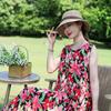 Elegant Sleeveless Dress for Women Plus Size Short Sleeve Vintage Print Long Dress Summer Casual Middle-aged Women's Clothing