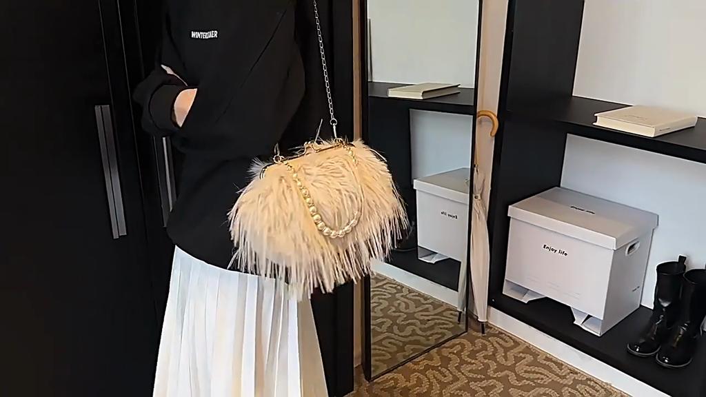 Yogodlns Luxe nepbont avondtasje Pluizige effen kleur schoudertas Grote capaciteit Parelhandvat Clutch Crossbodytas Voor dames