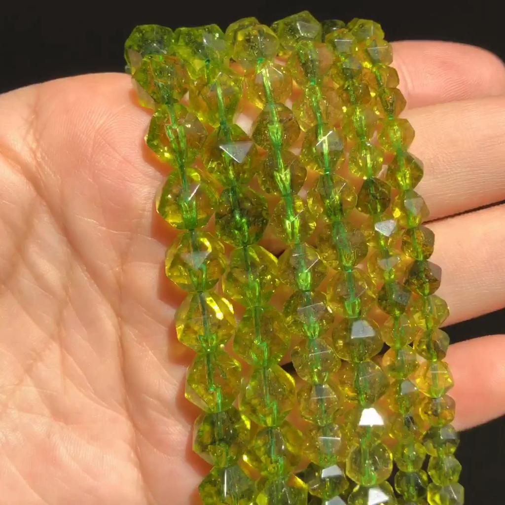 Natural Stone Faceted Green Peridot Loose Spacer Beads For Jewelry Making  6 8 10mm 15 Inches