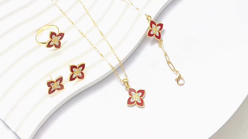 Lucky Four-leaf Clover Simple Necklace Versatile Jewelry Luxury Ring Earrings Bracelet Clavicle Chain Set