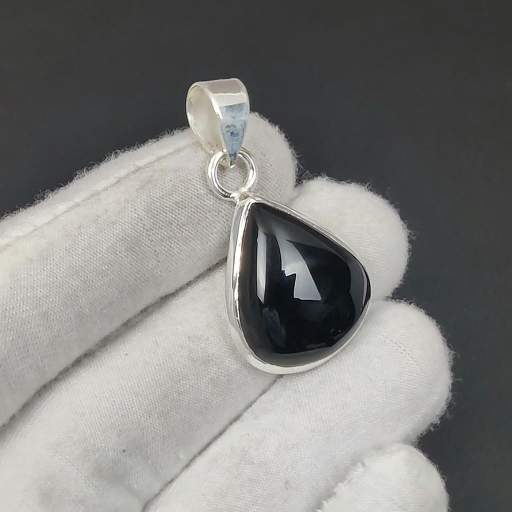 Natural Black Onyx Gemstone Silver Pendant In 925 Sterling Silver- Handmade Design, Everyday Wear Jewelry, Unique Pendant Birthday Gift For Wife