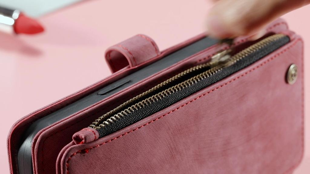 CaseMe Flip Leather Phone Case For iPhone 11 12 13 14 15 Pro Max XS XR X SE 2022 8 7 Samsung S23 Plus S22 S21 FE S20 Note 20 Lommebokkortdeksel med glidelås