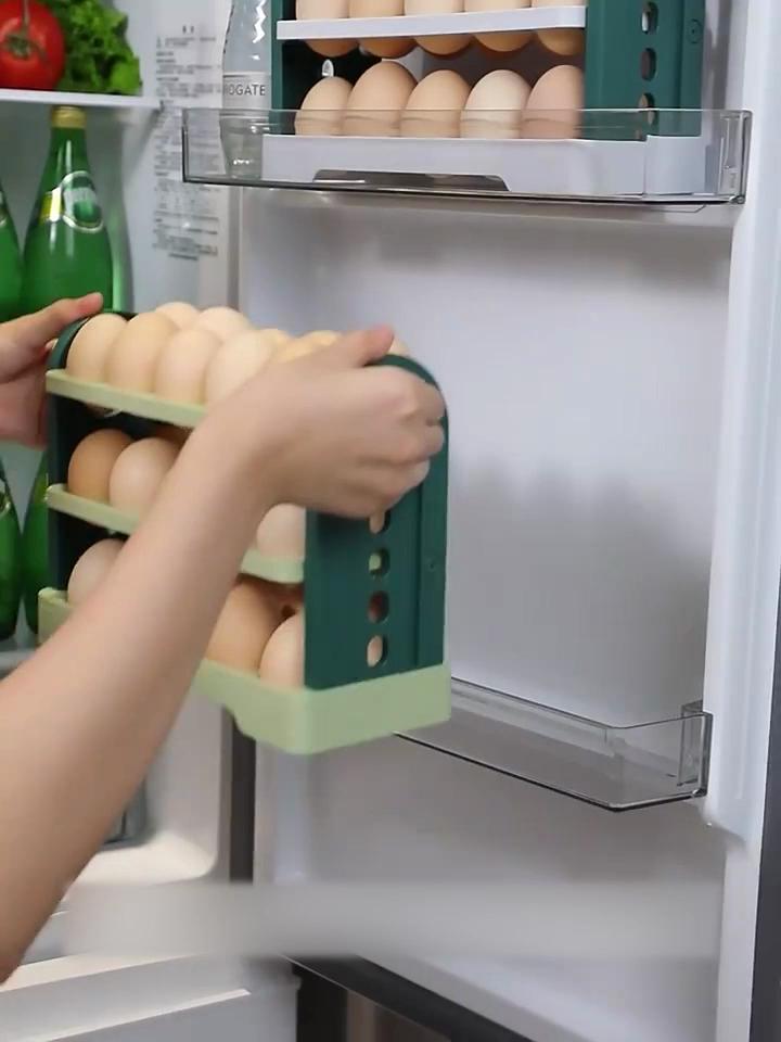 Portauova Alta Capacità Design Ribaltabile Salvaspazio con Maniglia per il Trasporto 3 Strati Freschezza Vassoio Porta Uova per Frigorifero Accessori da Cucina