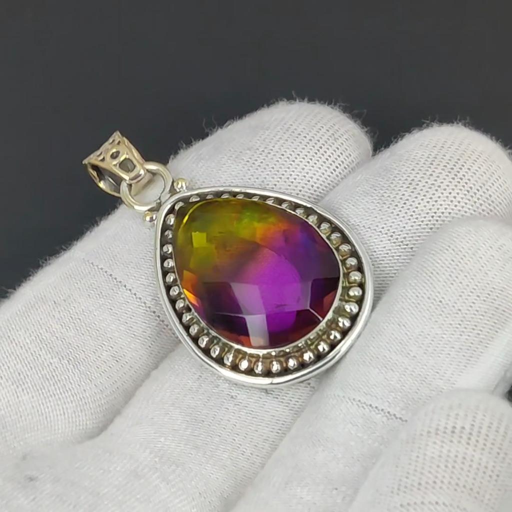 Ювелірний ювелірний кулон зі срібла 925 проби ручної роботи з дорогоцінним каменем Аметрин Дизайнерський кулон Кулон з дорогоцінним камінням Аметрин для подарунків