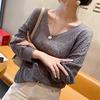 V-neck Crocheted Hollow Knitted Three-quarter Sleeve Blouse Women's Thin Spring Loose Bat Shirt Short Top