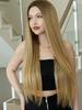 Women’s Extra Long Straight Blonde Wig Middle Part Nordic Ombre Color European and American Style Synthetic Full Wig