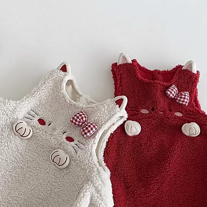 Children Red Festival Dress Girls Warm Quilted Sweater Dress Winter Party Outfit