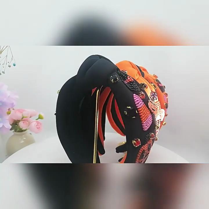 New Halloween element headband, unique female personality, diamond-encrusted rice beads, ghost pumpkin accessories decoration