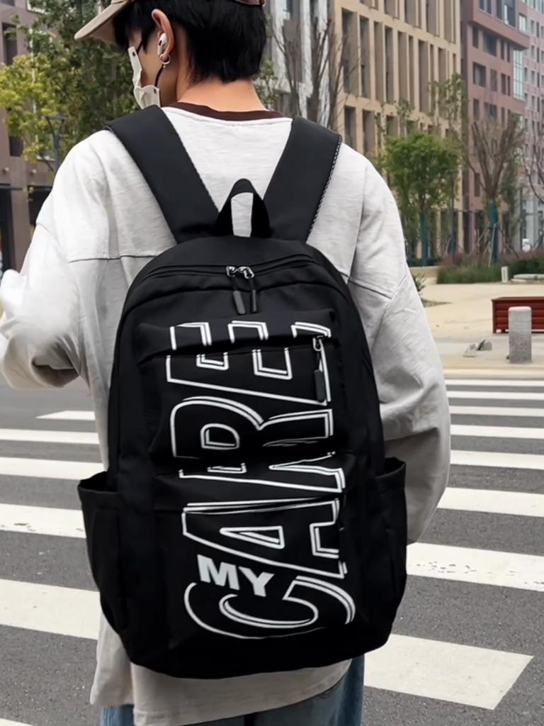 Letter Print Men's Backpack Women's Backpack Large Capacity Student Schoolbag