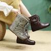 Johnature Genuine Leather Pleated Round Toe Short Boots Retro Soft Soled Versatile Women's Shoes