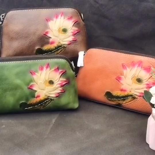 Johnature Retro Embossed Genuine Leather Small Women Bag Leisure Cowhide  Hand Bag Floral Ladies Mini Shoulder Bags