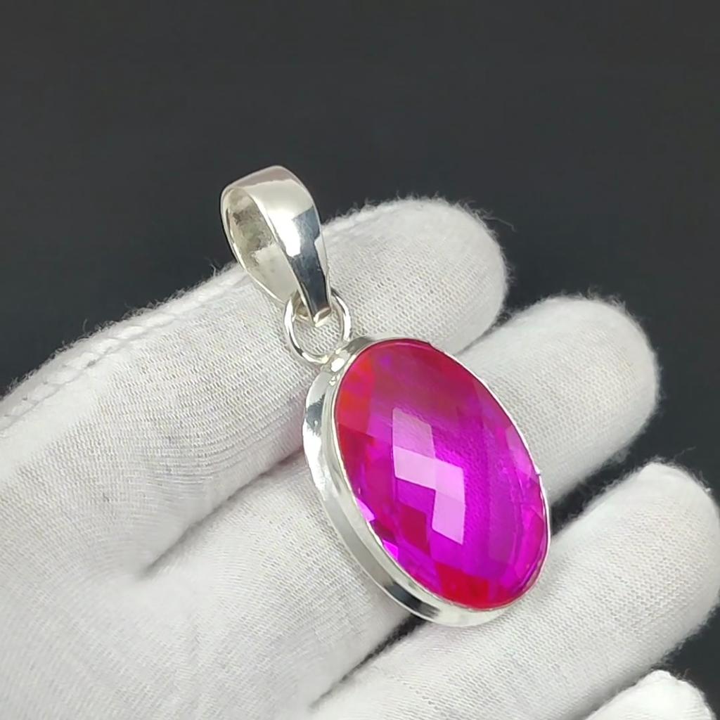 Rosa místico topázio pedra preciosa artesanal 925 prata esterlina jóias pingente declaração boêmio pingente rosa místico topázio pedra preciosa para presentes