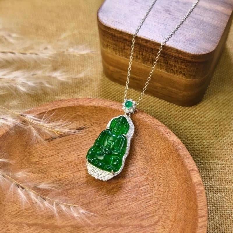 Natural Jade Guanyin Pendant Necklace S925 Silver Unisex Lucky Amulet Jewelry