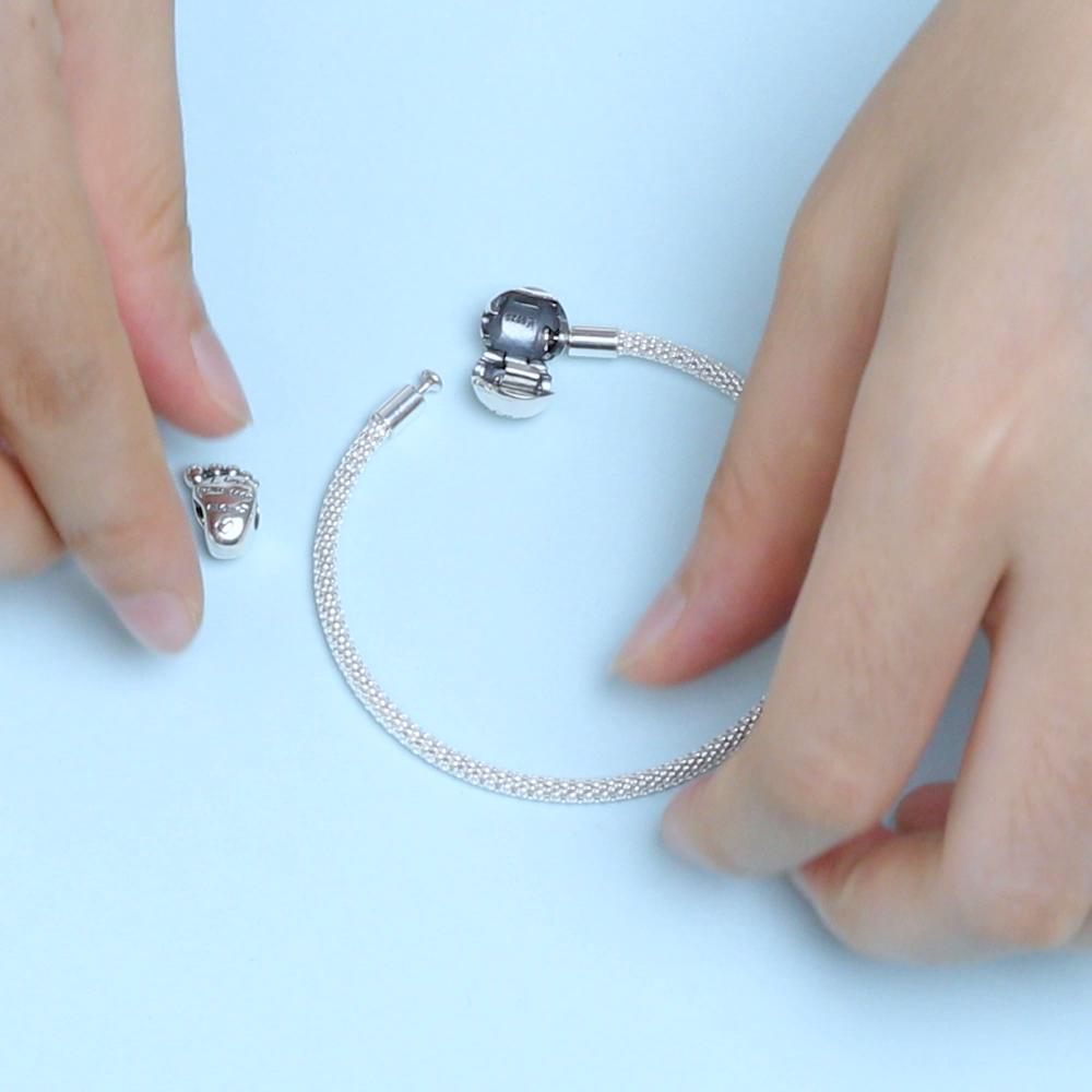 WOSTU Lovely Little Feet 925 Sterling Silver Charm Beads Fit Original Bracelet Bangle DIY Fine Jewelry