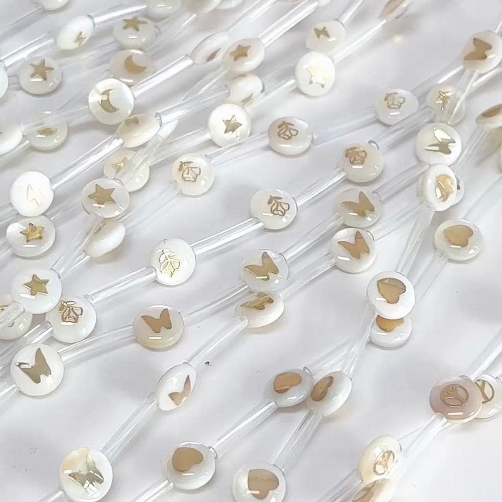 Natural Shell Double-Sided Hot Stamping Flat Round Beads For DIY Necklace Bracelet Earrings Jewelry Making
