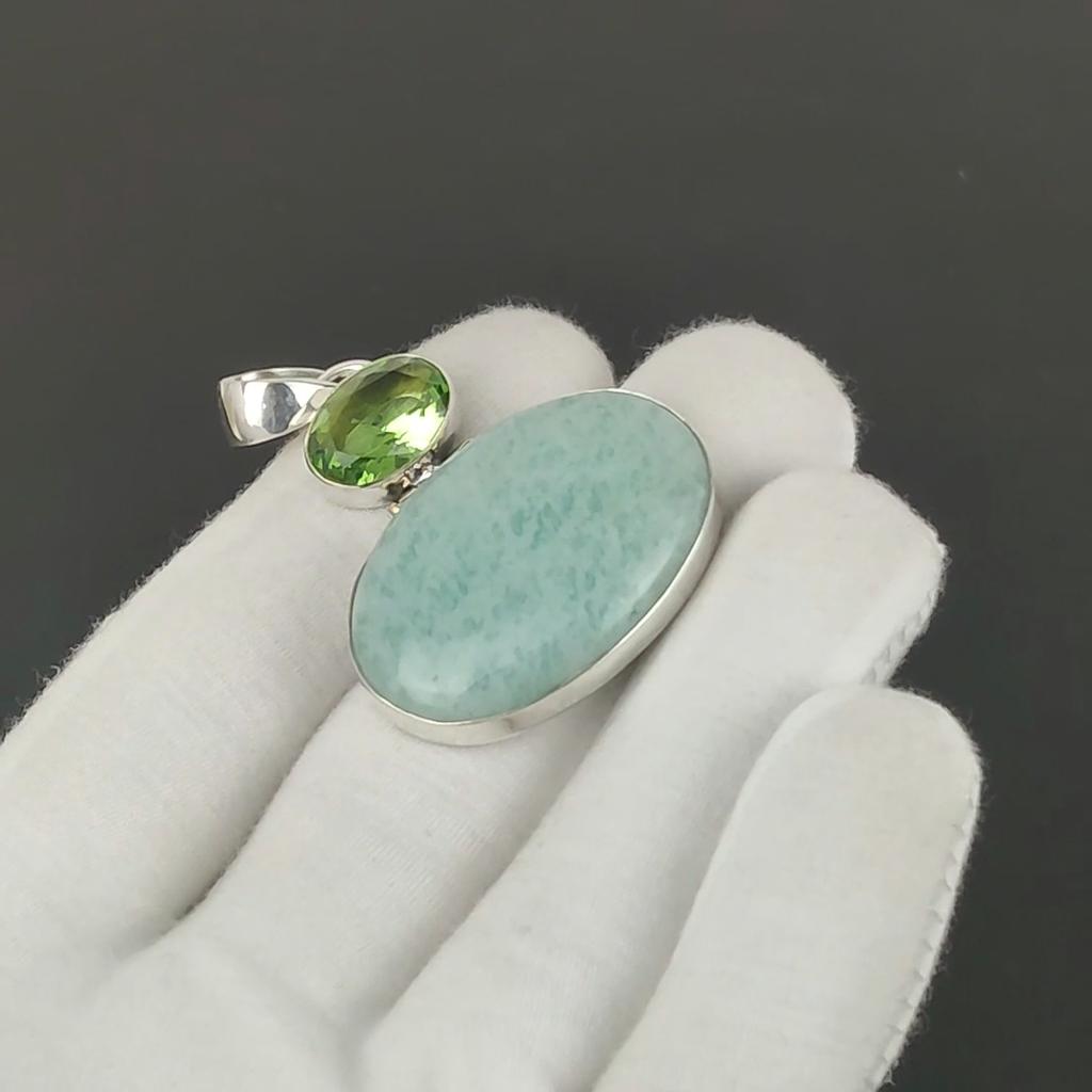 Amazonite & Peridot Gemstone Pendant Handmade 925 Sterling Silver Pendant Designer Jewelry Handmade Pendant Necklace Birthday Gifts