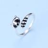 BAMOER Authentic 925 Sterling Silver Black Enamel Raccoon Adjustable Finger Rings for Women Jewelry