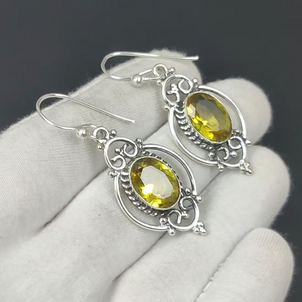 Citrin Ohrringe, Citrin Silber Ohrringe, Citrin Kristall Cabochon Ohrringe, 925 Sterling Silber Ohrringe, Edelstein Ohrringe, Baumeln Ohrringe