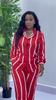 YYFS Women's Fashion Casual Spring Fall Stripe Print Long Sleeve POLO Neck Blouses & Shirts Trousers Pants Suits