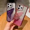 Luxury Bling Butterfly Bracket Transparent Case For iPhone 16 Plus 15 14 13 12 Pro Max 11 Plating Shiny Gradient Diamond Cover