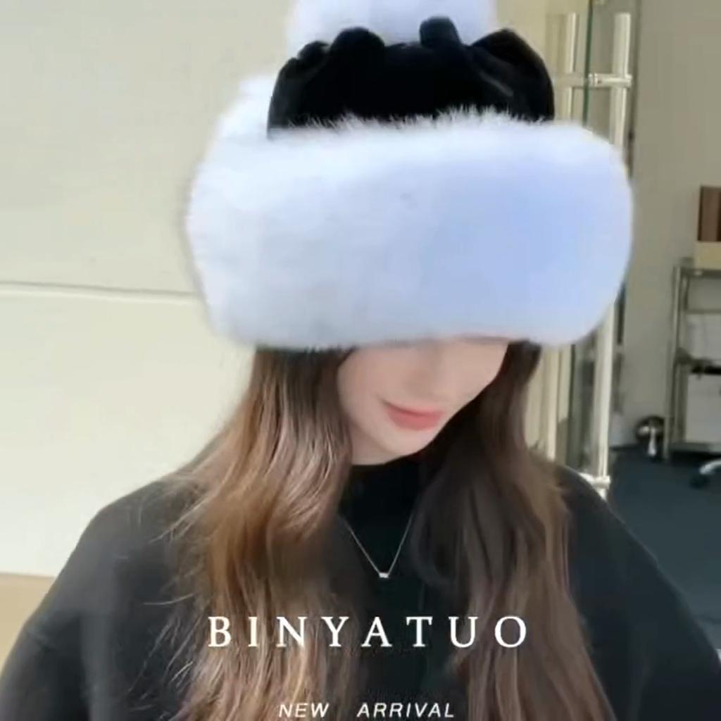 Mink imitation fox fur hat women's winter warm ear protection Baotou beret middle-aged and elderly mother style snow Mongolian hat