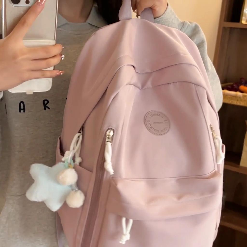 Solid Color Student Schoolbag Women's Lightweight Backpack