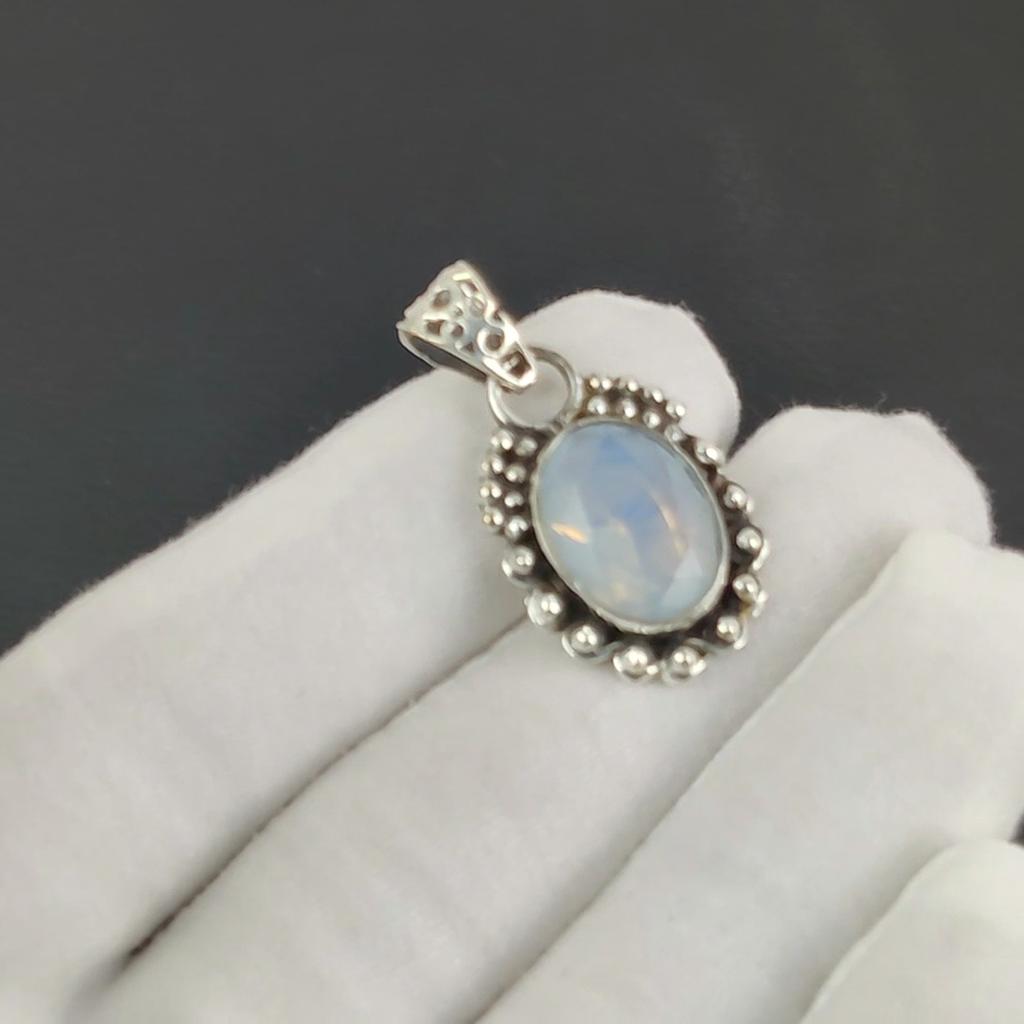 Beautiful Milky Opal Gemstone Silver Pendant In 925 Sterling Silver- Handmade Design, Everyday Wear Jewelry, Unique Pendant Wadding Gift