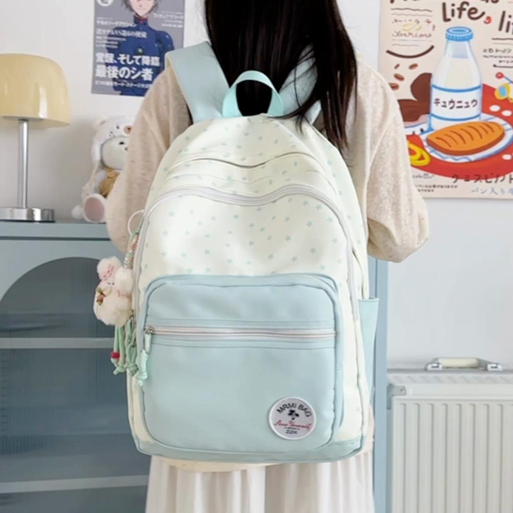 Student Schoolbag Women's Large Capacity Star Printed Backpack Colorblock Travel Backpack